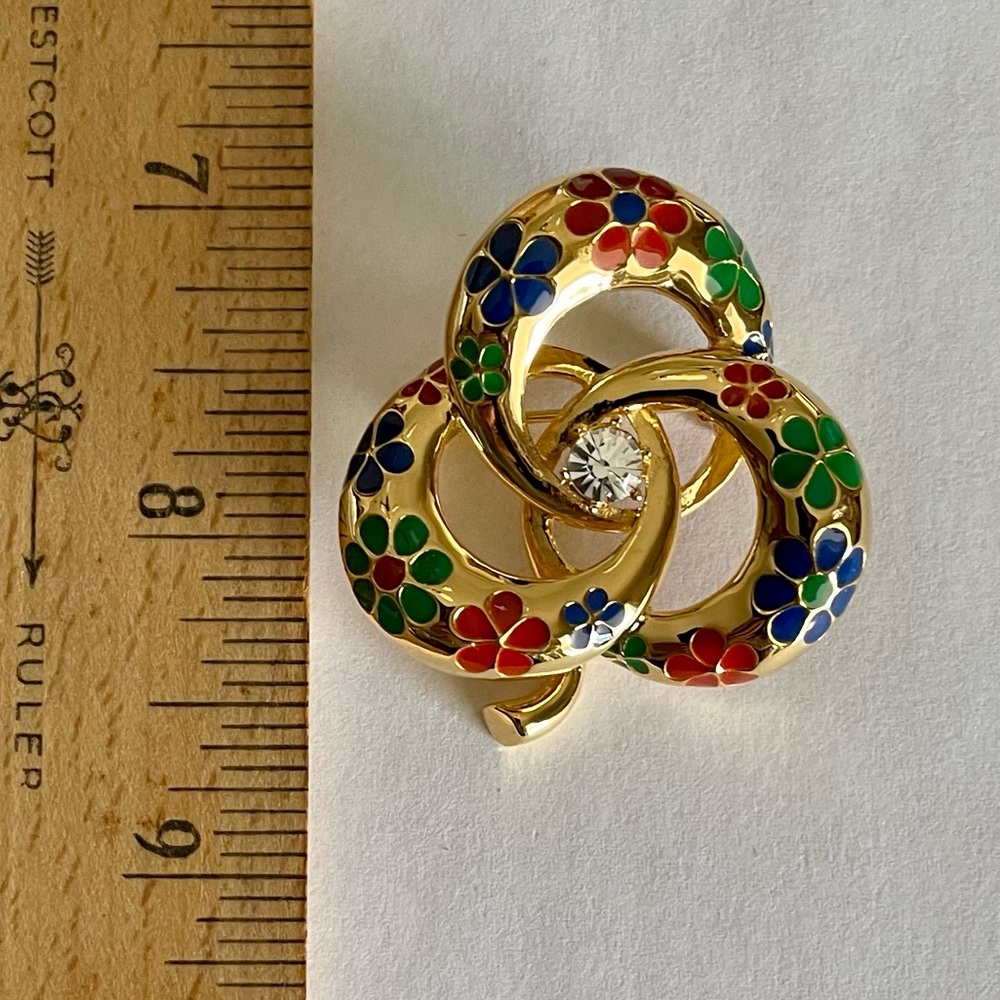 Vintage Joan Rivers Gold Plated Floral Clover Brooch - Picture 4 of 6